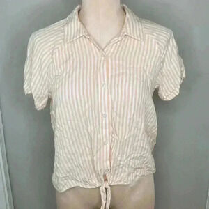 Olive and Oak Womens Cropped Front Tie Stripped Shirt Size  Medium
